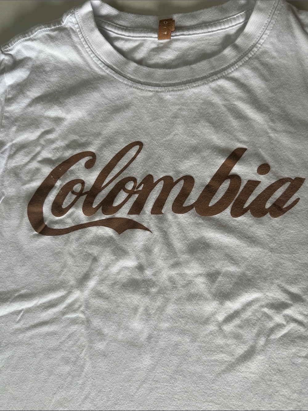 Colombia Script Logo White Tee with Brown Script - Picture 2 of 2